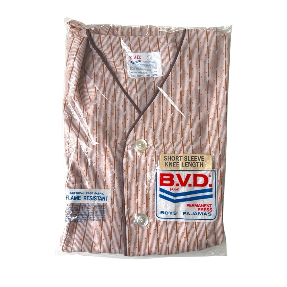 Vintage BVD Flame‑Resistant Permanent‑Press Pajamas Boys Size 8 Orange / Brown - Picture 5 of 8